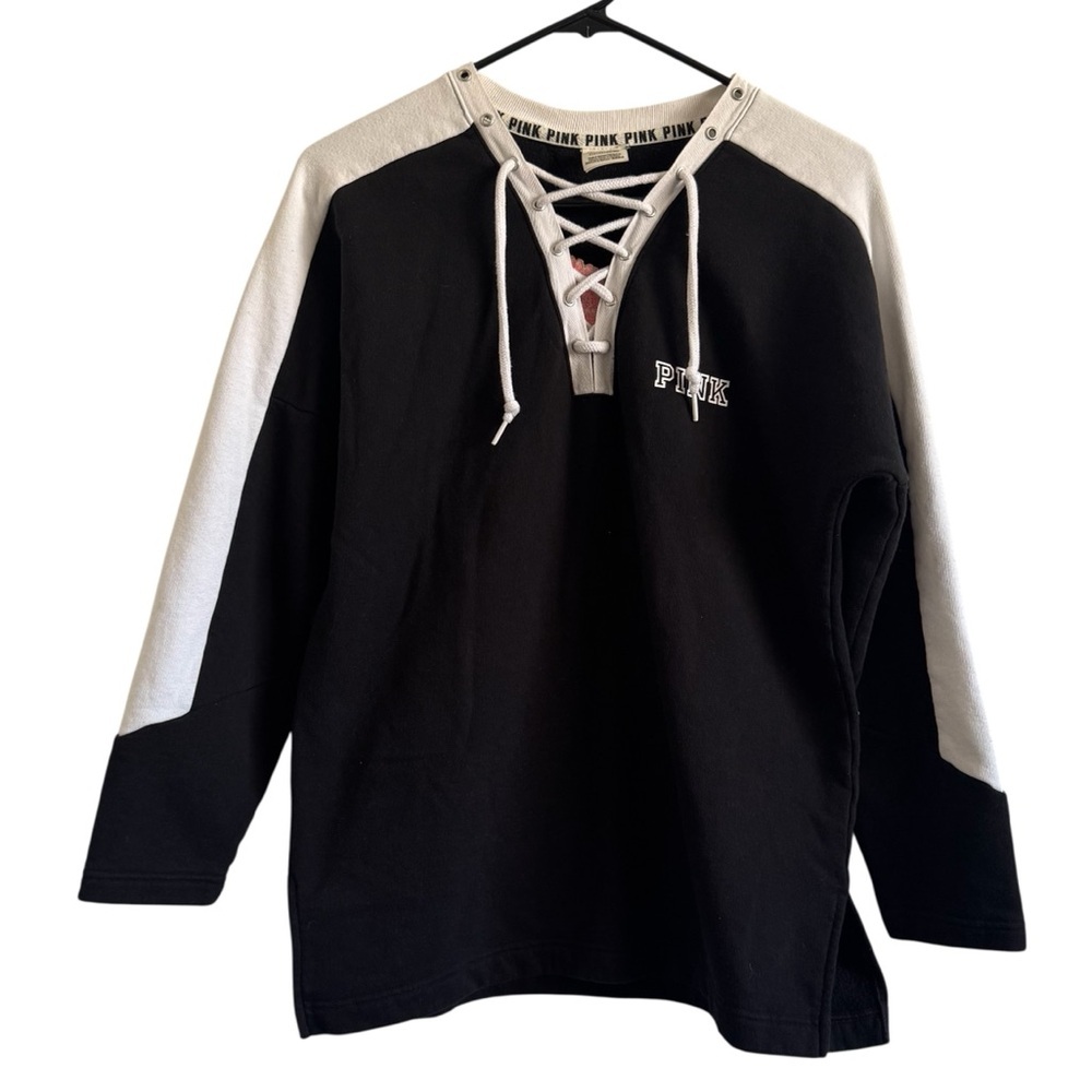 Victoria's Secret PINK Rose  Embroidered Floral Black White Sweater Size Small - Picture 3 of 13